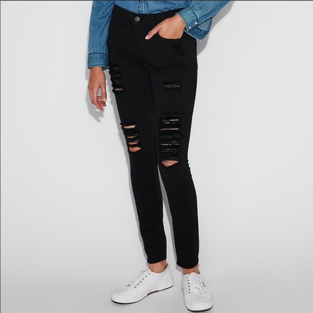 Express Mid Rise Black Ripped Jegging Jeans Sz 0